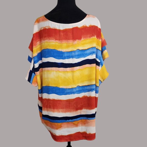 Womens Multicolor Stripe Ponch Top Rafaella Size XL hippie psychedelia boho 60's - Picture 2 of 5
